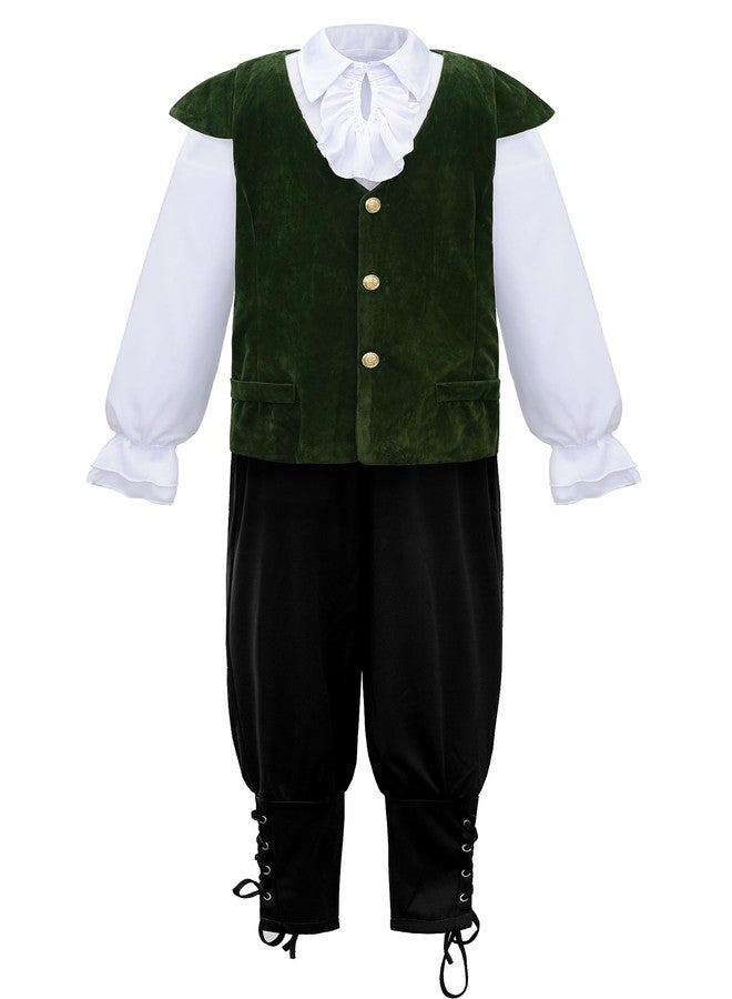 JerrisApparel Boys Renaissance Costumes Set Medieval Pirate Shirt Halloween Cosplay Set (Green, 2-4 Years) - Image 1